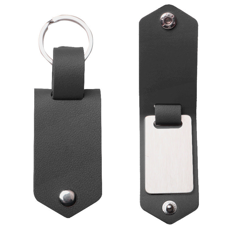 Laser Engraved Stainless Steel Leather Keychain