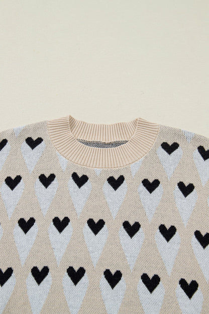 Valentine Geometric Heart Ribbed Trim Sweater