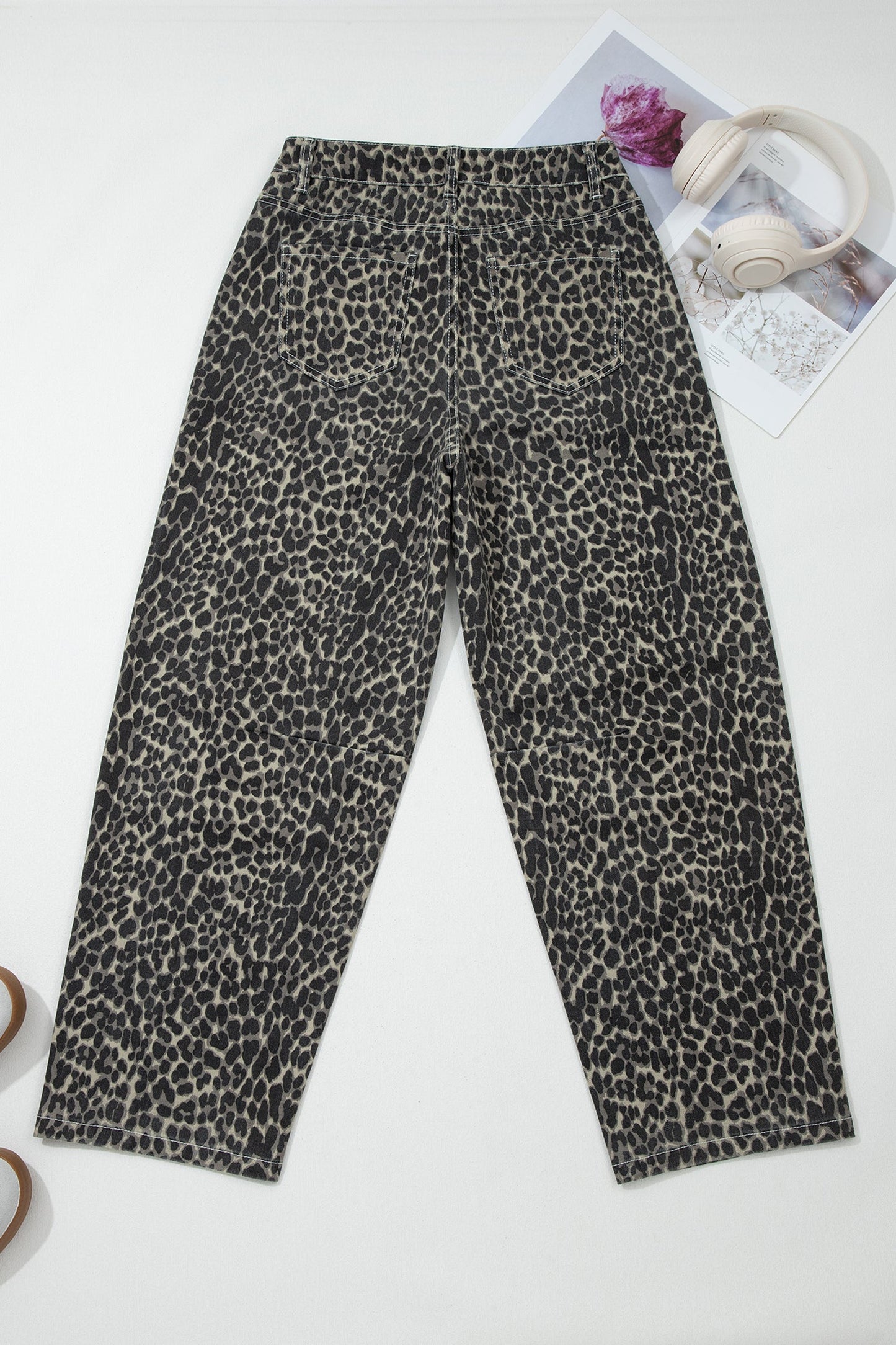 Leopard High Waist Barrel Jeans