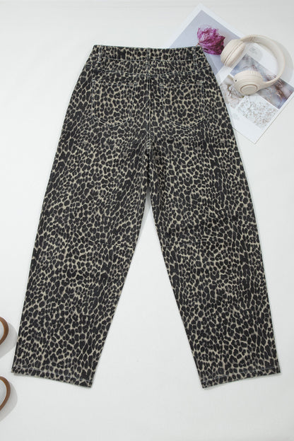 Leopard High Waist Barrel Jeans