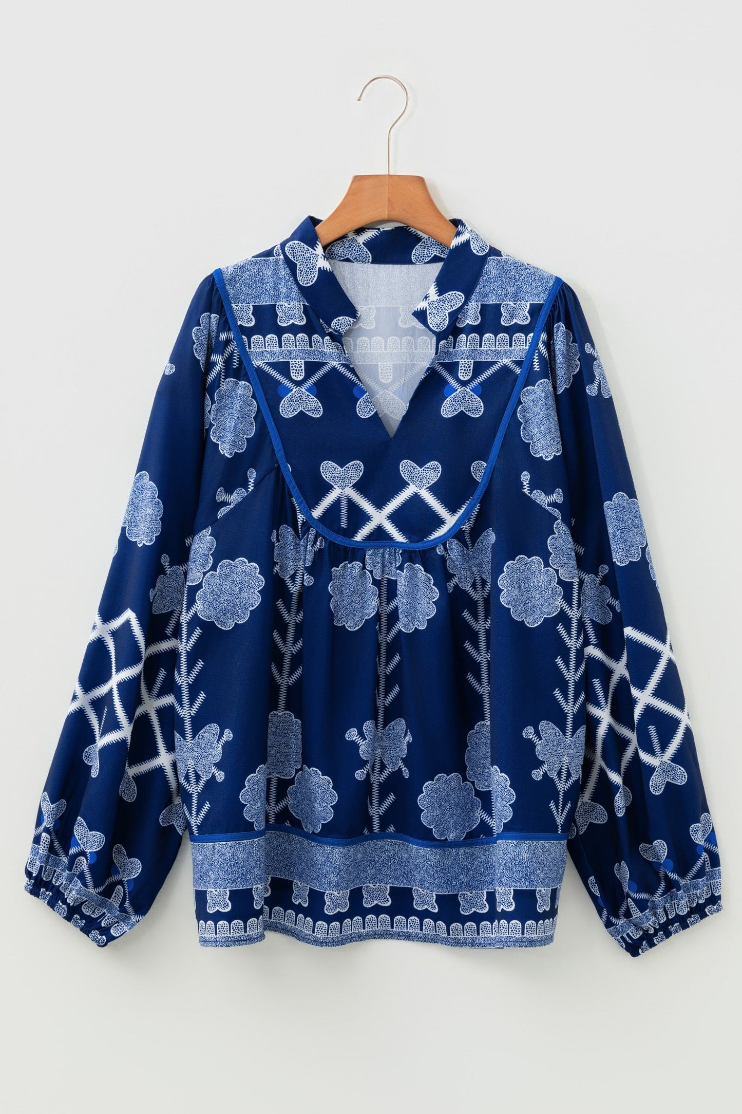 Plus Size Floral Notch Neck Blouse