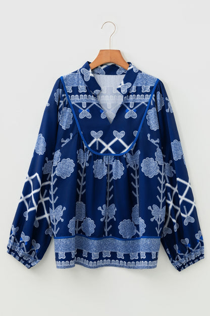 Plus Size Floral Notch Neck Blouse