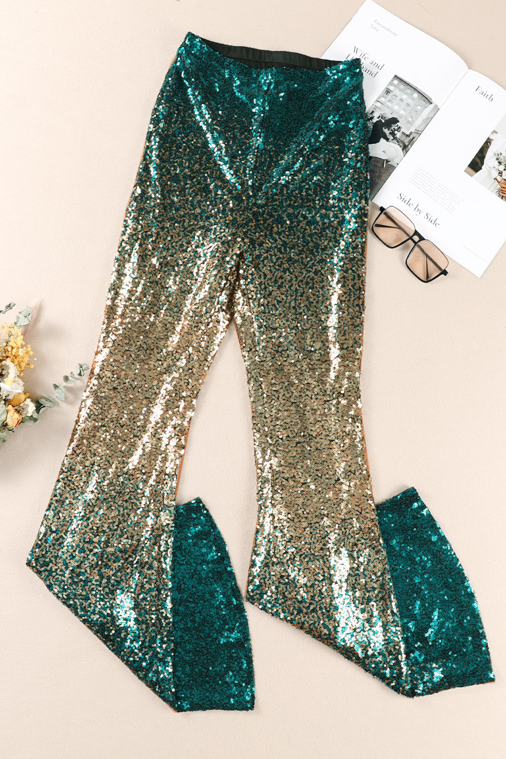 Gradient Sequined High Waist Pants