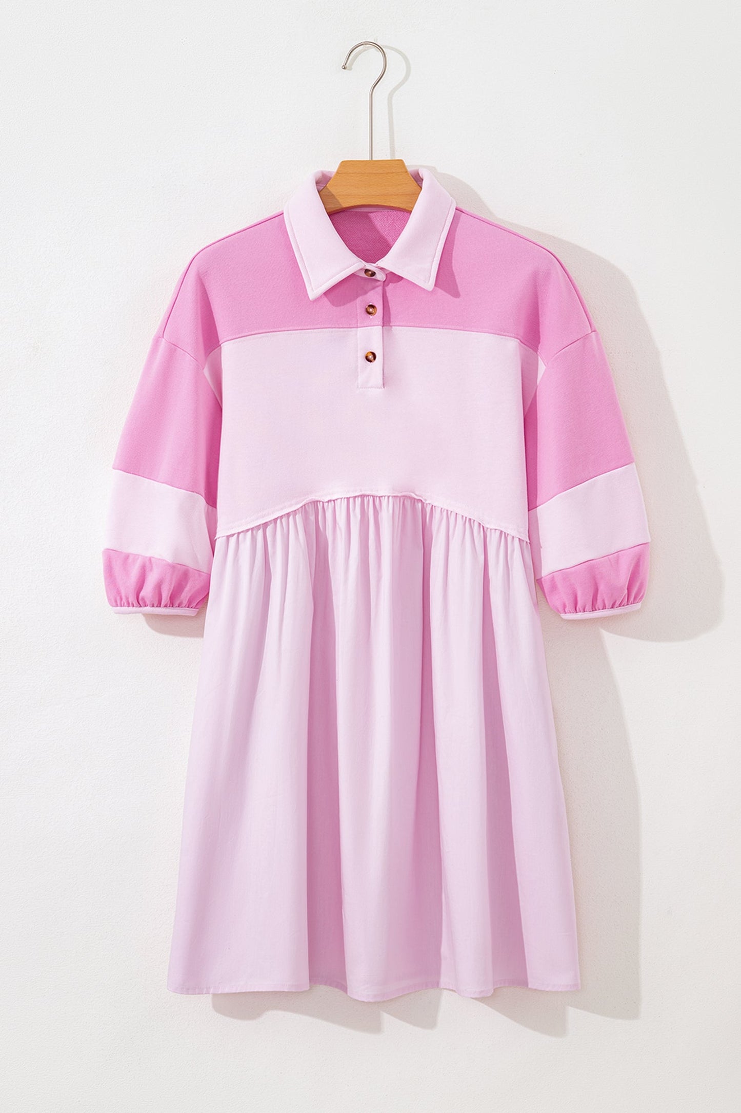 Raw Seam Colorblock Patchwork Button Polo Dress