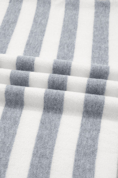 Stripe Ribbed Side-Button Drop Shoulder Sweater