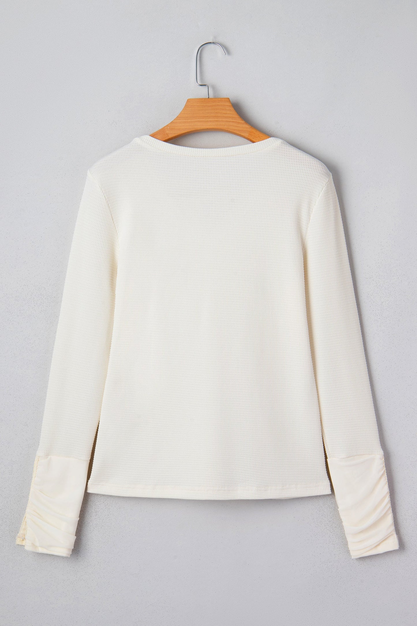 Thermal Knit Lace Ruched Patchwork V-Neck Top