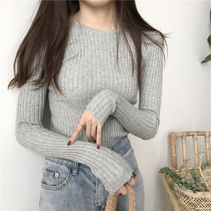 Round Neck Cored Yarn Slim Fit Sweater