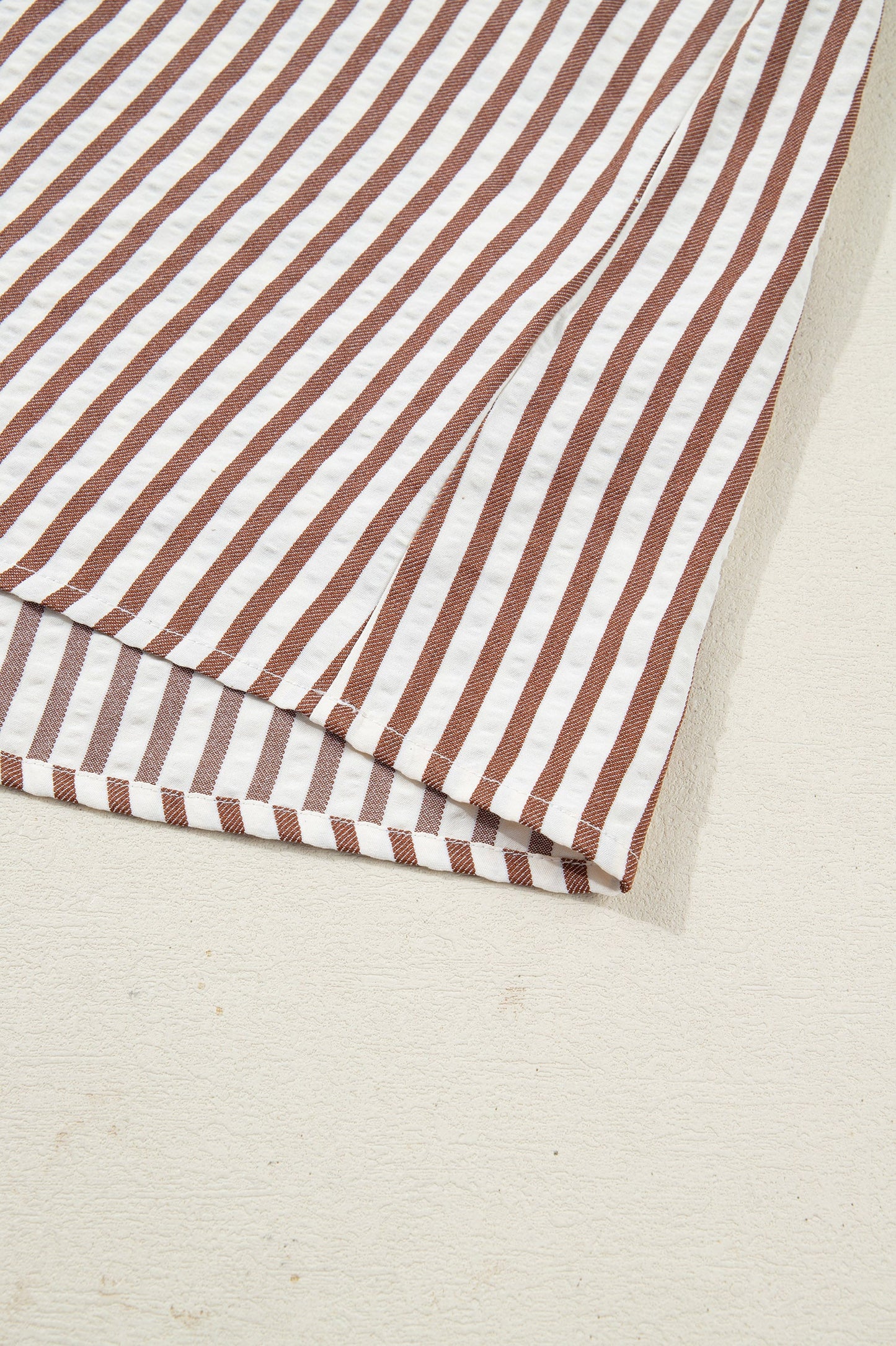 Stripe Collar Split Neck Bubble Sleeve Blouse