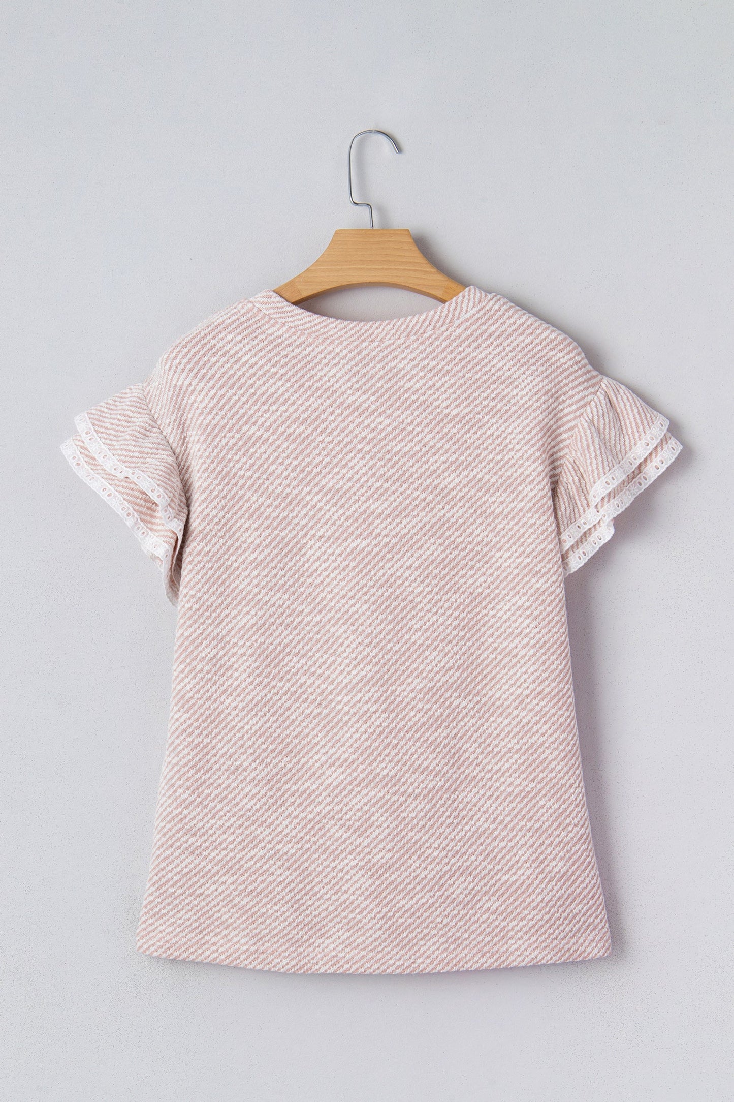Twilled Lace Ruffle Short Sleeve Blouse