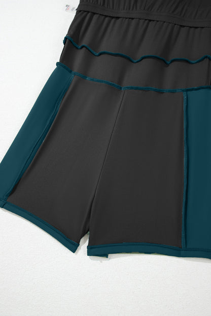 Contrast Edge Ruffle High Waist Swim Dress