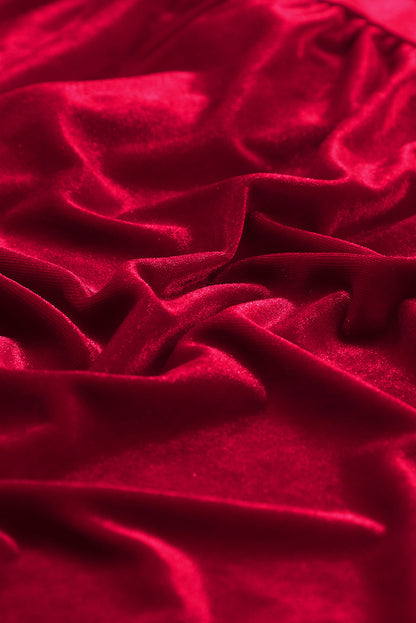Valentine Velvet Ruffle Buttoned Long Sleeve Dress