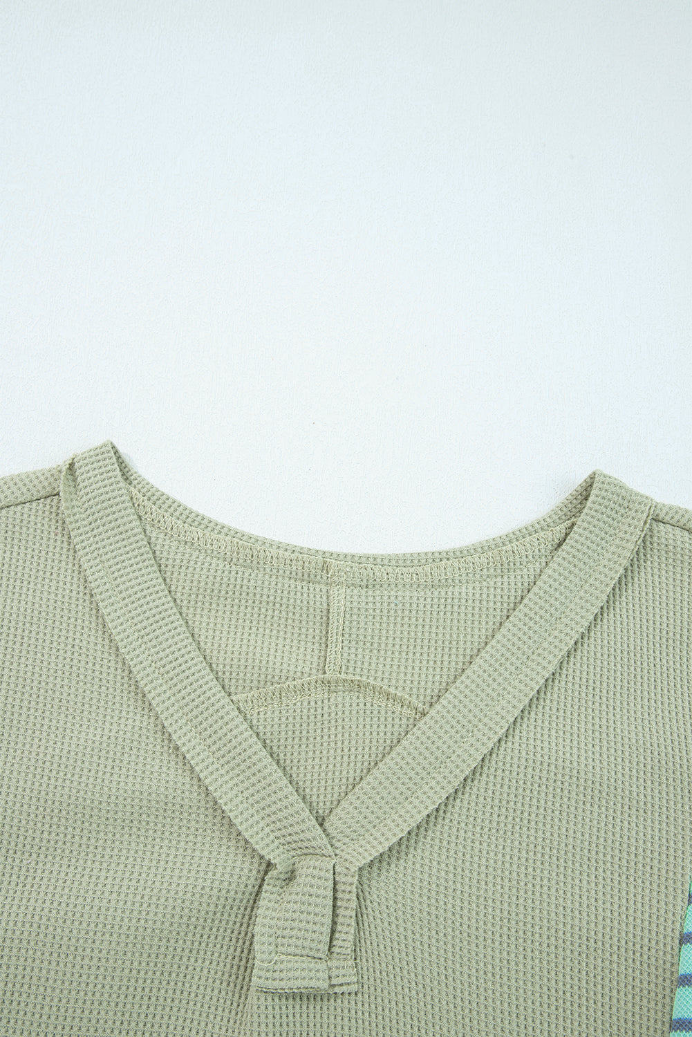 Stripe Patchwork Waffle Knit V-Neck Pullover