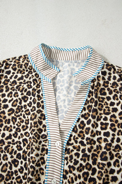 Plus Size Leopard Stripe Trim V-Neck Mini Dress