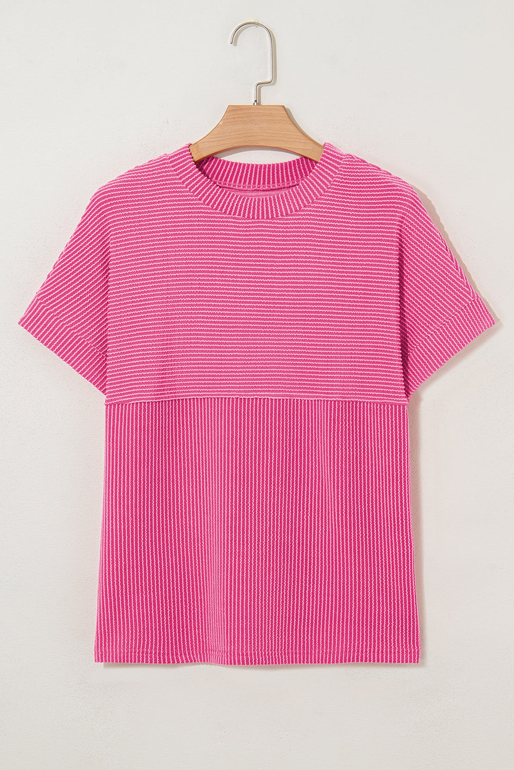 Plain Corded Knit Mock Neck T-Shirt