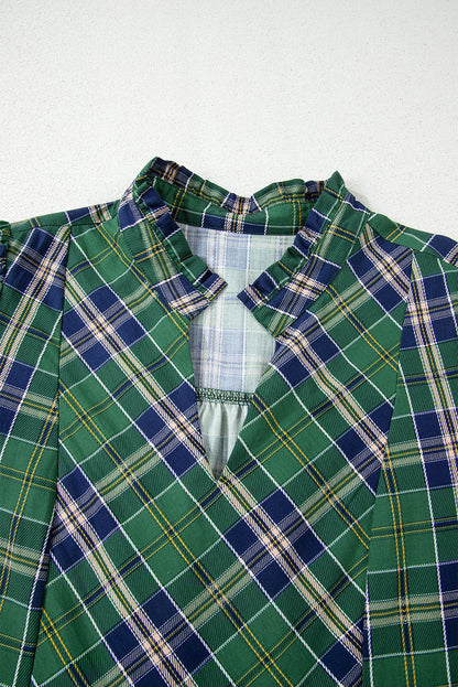 Plaid Frilled Collar Long Sleeve Mini Dress