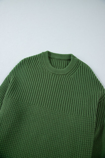 Solid Textured Knit Crewneck Sweater
