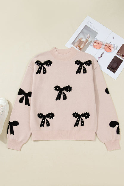 Bow Pearl Embellished Drop Shoulder Sweater