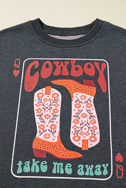 Western Cowboy Graphic Queen Drop Shoulder Sweatshirt