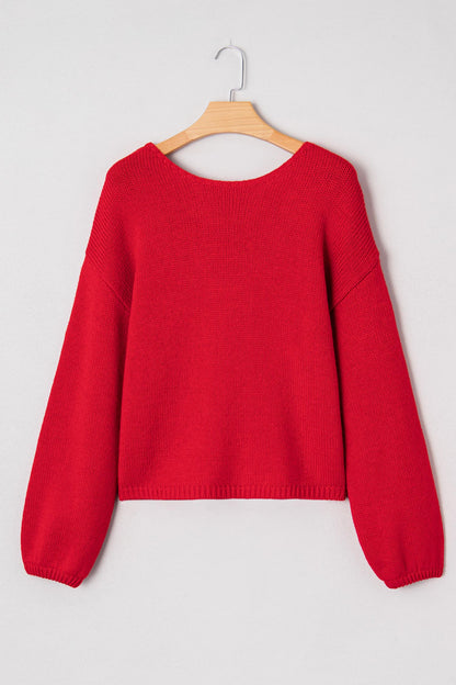 Bow Tie Backless Bubble Sleeve Sweater