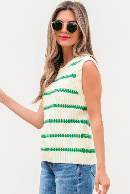 Striped Round Neck Casual Sweater Vest