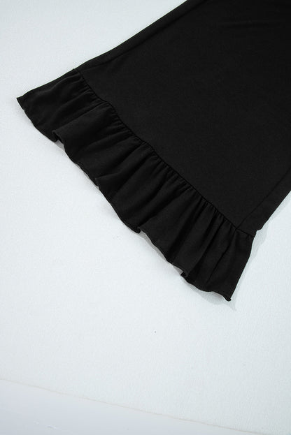 Solid Ruffle Wide Leg High Waist Pants