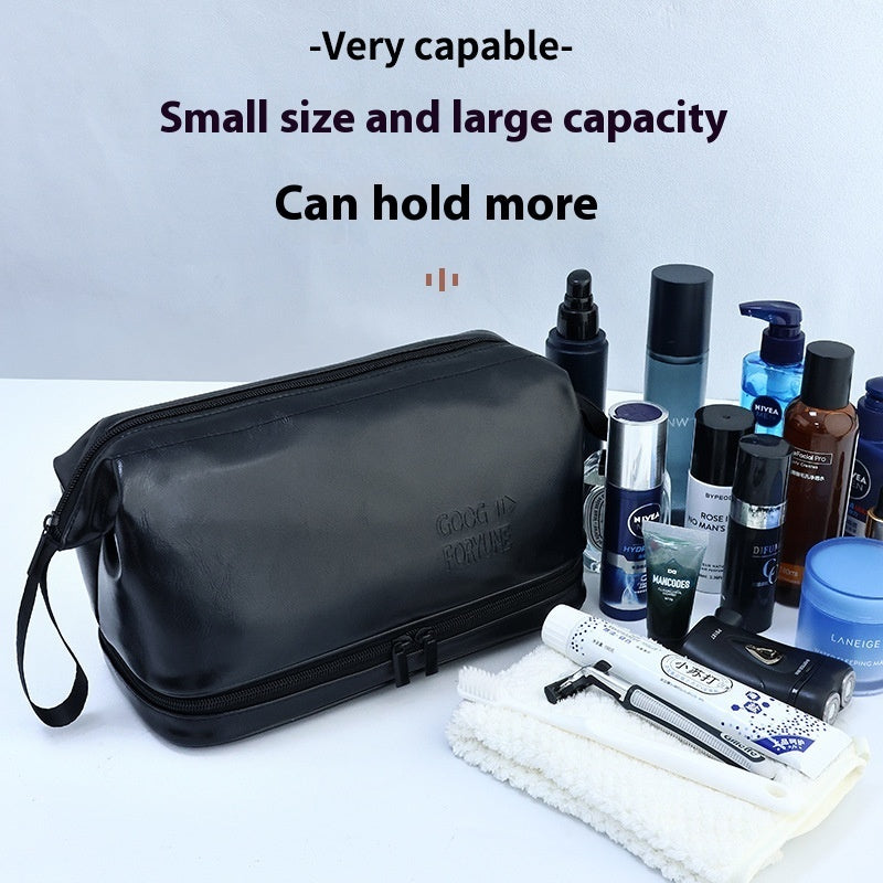 PU Men's British Style Double Layer Toiletry Bag