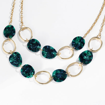 Geometric Circle Acetate Plate Multilayer Necklace