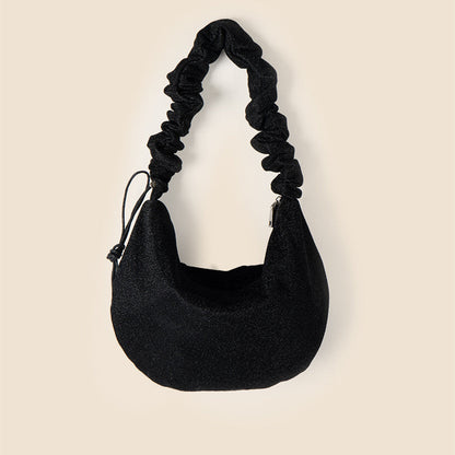 Pleated Drawstring Zip-up Shoulder Bag