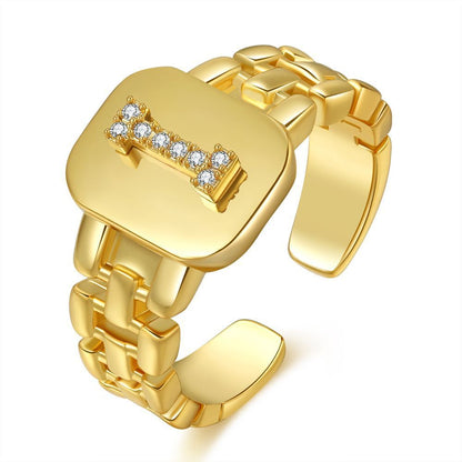Letter Series Gold-plated Zircon Strap Design Ring