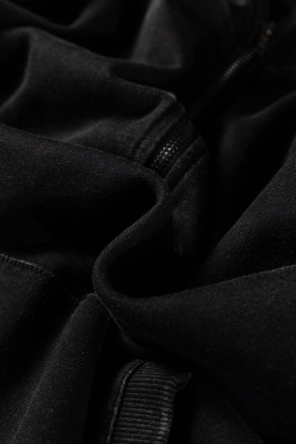 Solid Half-Zip Kangaroo Pocket Baggy Hoodie