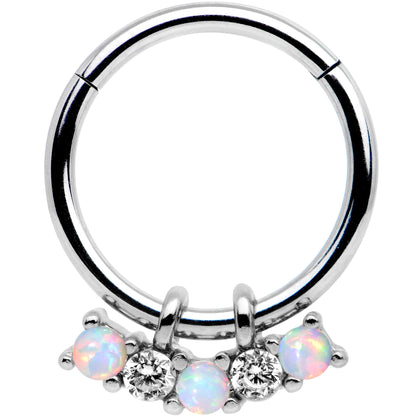 16G 3/8 White Synthetic Opal Dazzle Hinged Segment Ring