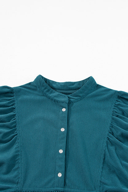 Solid Corduroy 3/4 Sleeve Snap Button Dress