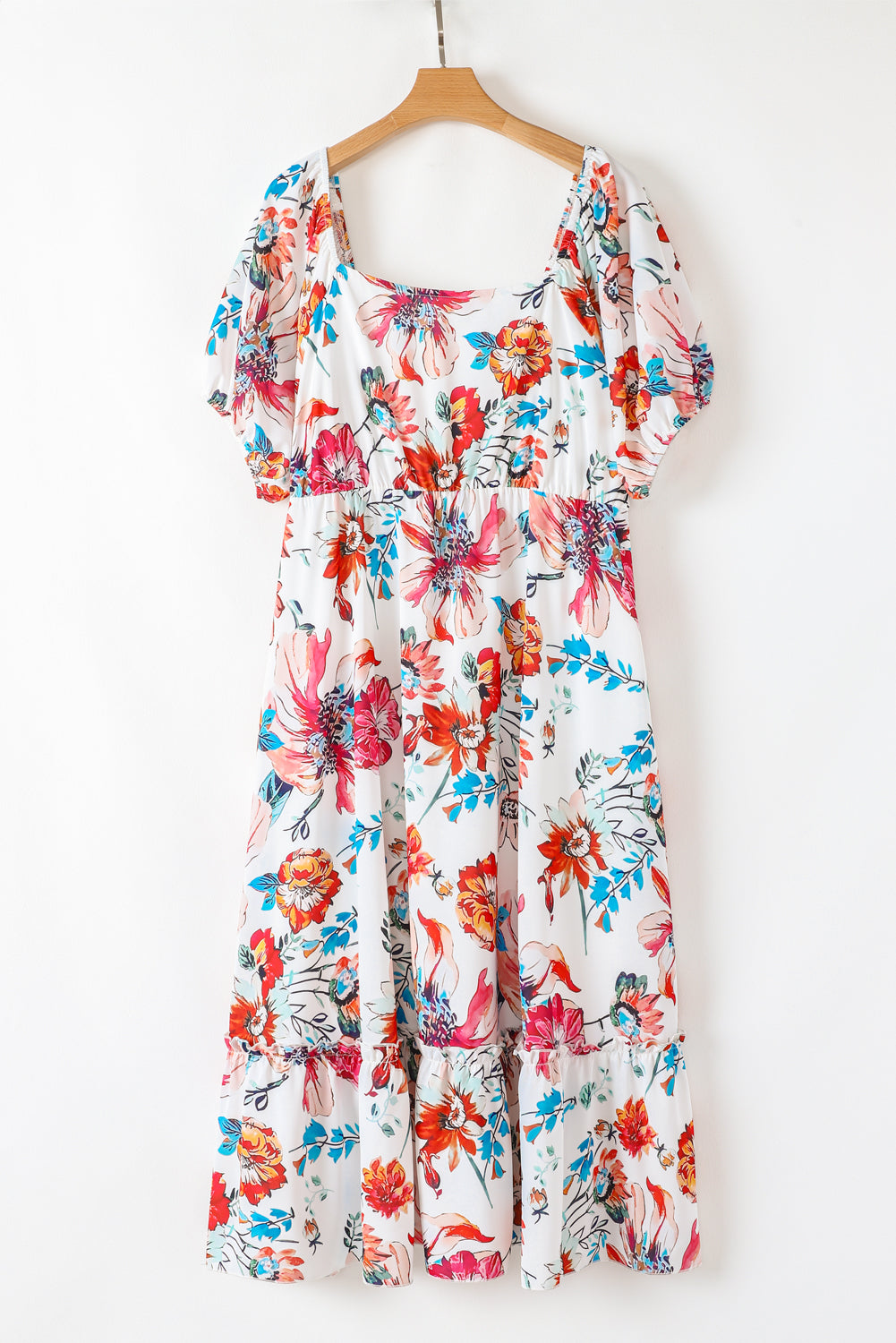 Plus Size Floral Puff Sleeve Flowy Dress