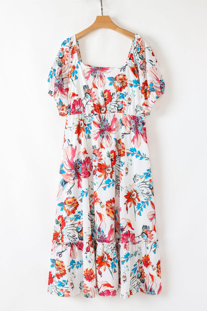 Plus Size Floral Puff Sleeve Flowy Dress