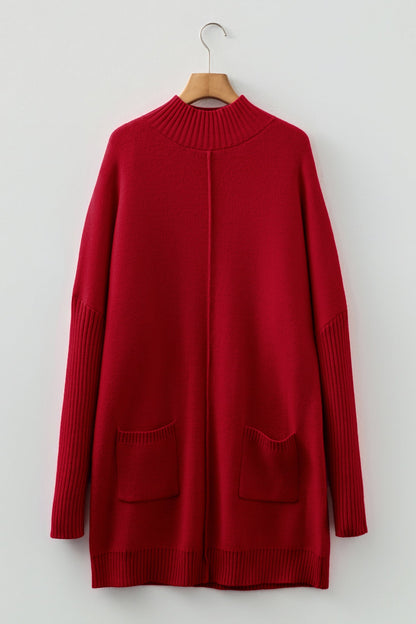 Solid Ribbed Mock Neck Sweater Dress