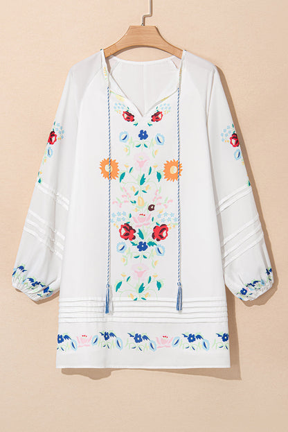 Boho Floral Tassel Tie Puff Sleeve Mini Dress