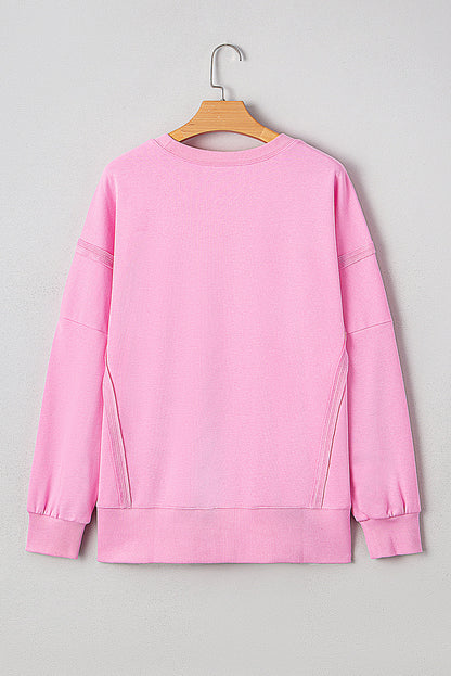 Valentine XOXO Sequin Bow Exposed Seam Sweatshirt