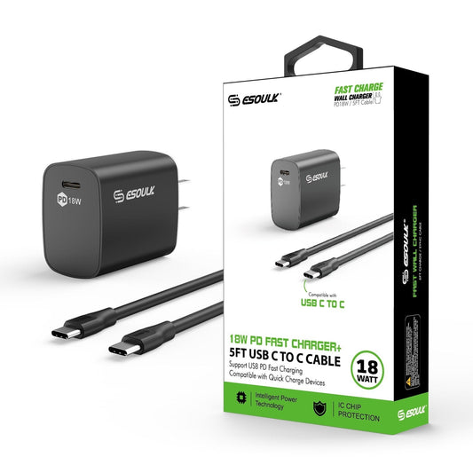 Esoulk 18W PD Fast Charger Wall &amp; 5FT C To C Cable