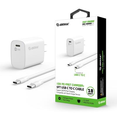Esoulk 18W PD Fast Charger Wall &amp; 5FT C To C Cable