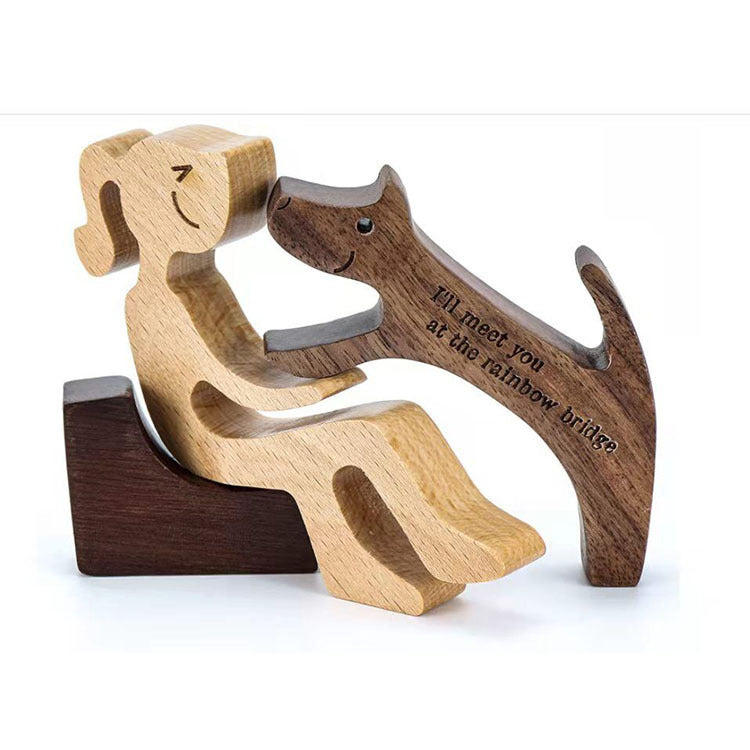DIY Wooden Dog Figurine Sculpture Home Decor