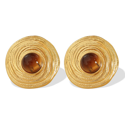 European American Tigereye Gold Earrings