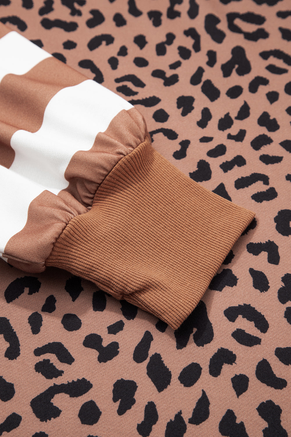 Plus Size Leopard Stripe Patchwork Side Slit Sweatshirt