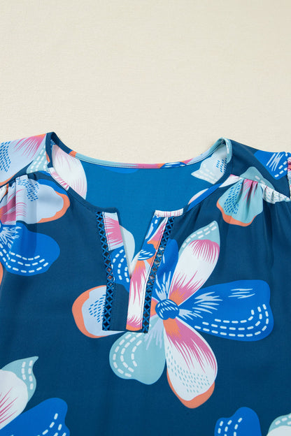 Floral Short Puff Sleeve Ruffle Belted Dress