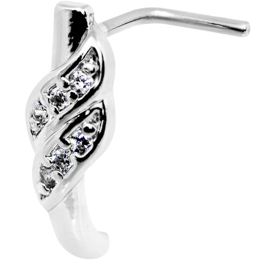 18G Clear CZ Swish Faux Hoop L Shaped Nose Ring