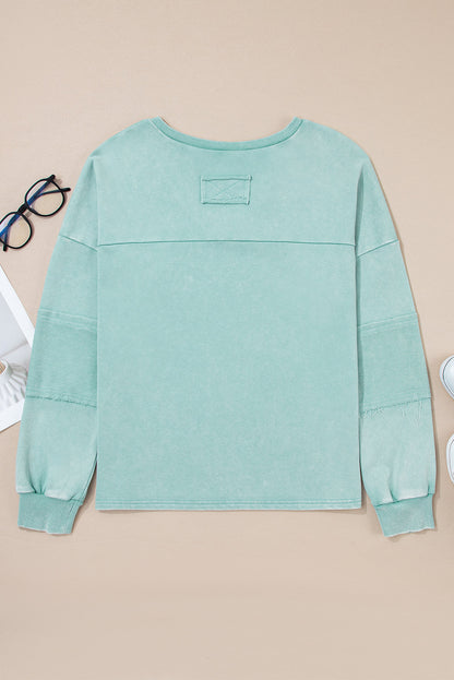 Mineral Wash Reverse Seam Buttoned V-Neck Top