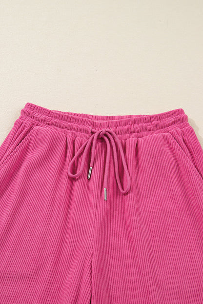 Solid Corduroy Pullover and Drawstring Pants Set