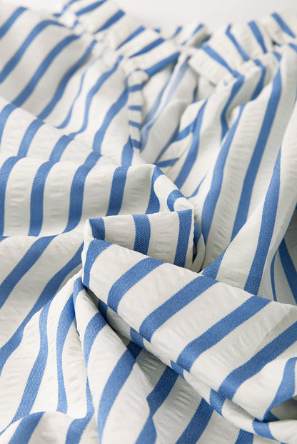 Stripe Knotted 3/4 Sleeve Notched Neck Mini Dress