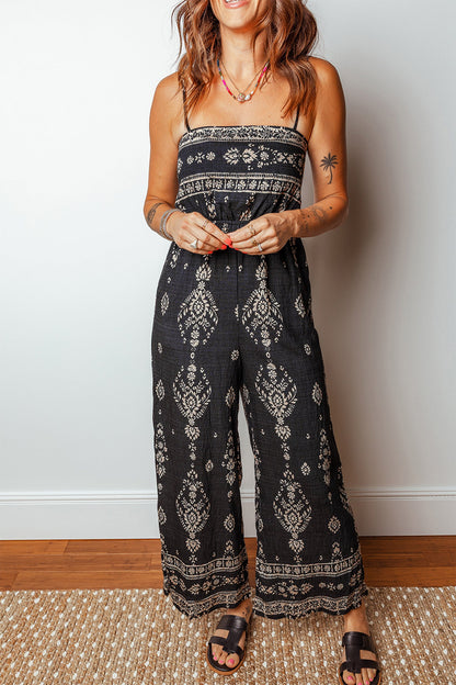 Spaghetti Straps Elastic Waist Loose Jumpsuit