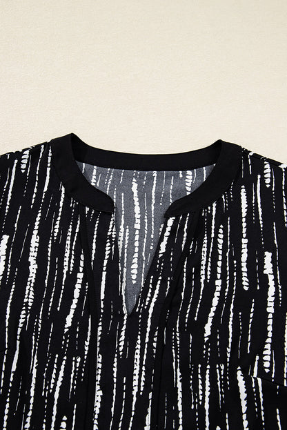 Abstract V-Neck Long Sleeve Blouse