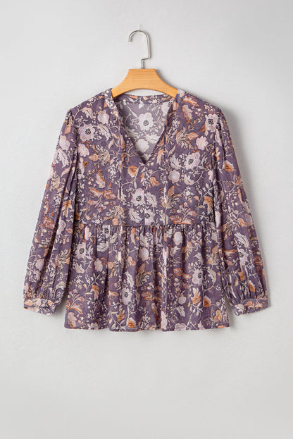 Boho Floral 3/4 Sleeve Babydoll Blouse